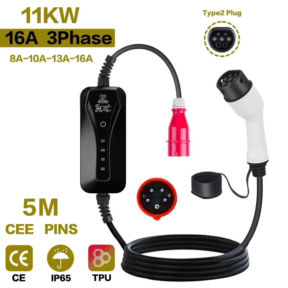 Type 2 Portable Ev Charger 11Kw Cee - CEE 플러그 IEC62196-2 전기 자동차 충전기,