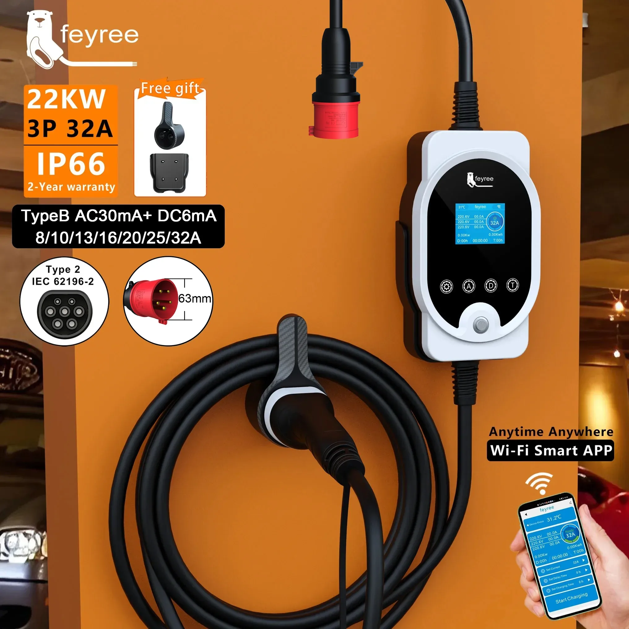 페이리 22KW 타입2 케이블 EVSE 월박스 & 휴대 - Ev Charger Type 2 22Kw 32A 3 Phase 리뷰 및 가격
