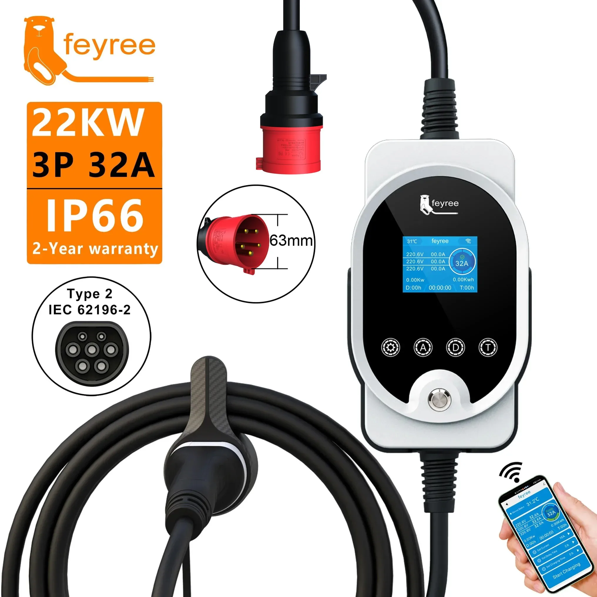 페이리 22KW 타입2 케이블 EVSE 월박스 & 휴대 - Ev Charger Type 2 22Kw 32A 3 Phase 리뷰 및 가격